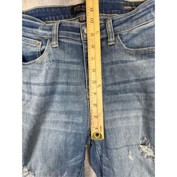 Judy Blue Womens 11/30 Skinny Fit Denim Jeans Blue Distressed Raw Hem Stretch - Picture 9 of 11